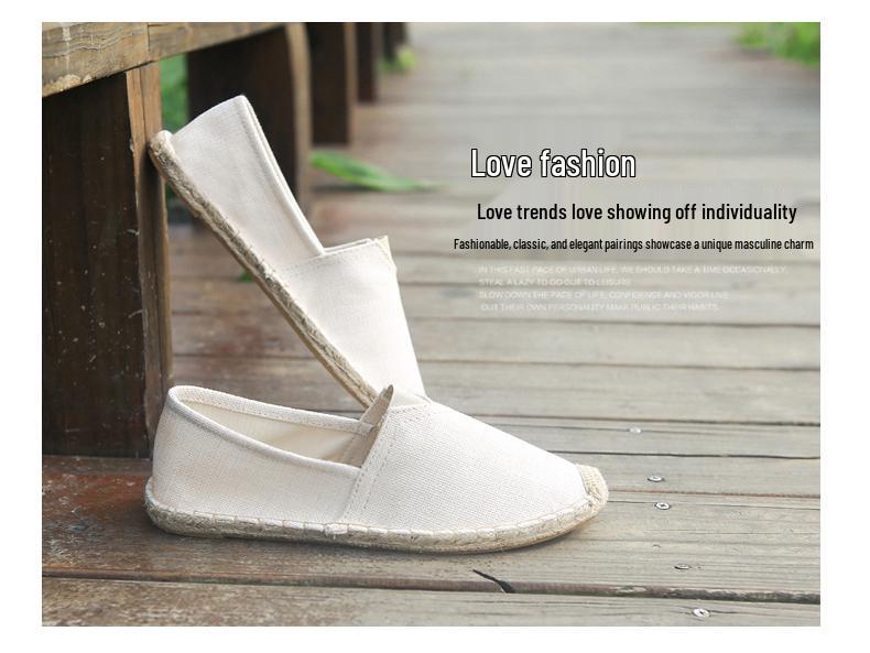 Summer Canvas Slip-On Espadrilles with Linen Sole - Casual Solid Color Hemp Rope Fisherman Shoes