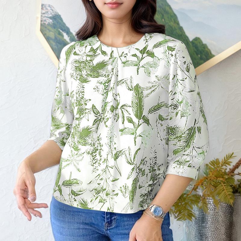 ZANZEA Women Casual Round Neck 3/4 Sleeve Loose Print Blouse