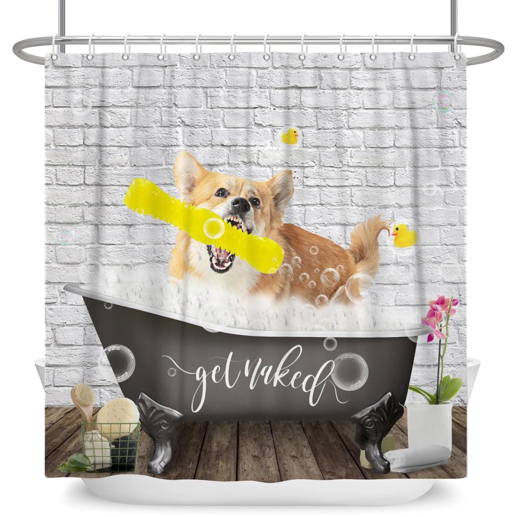 Hrdinský Velký bílý žralok s pistolí Kočka Vtipný sprchový závěs Pro kryt vany Kryt koupelny Koupání Extra velký Široký 12 ks háčků