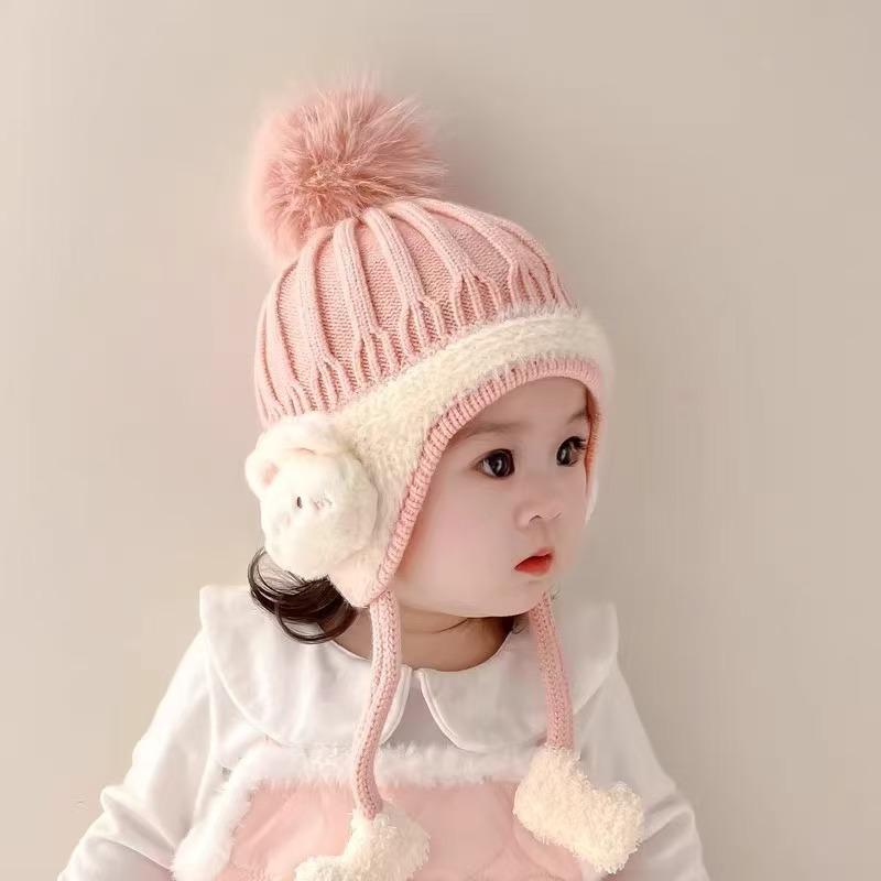 Infant Cute Warm Knitted Hat with Ear Protection for Boys & Girls - Ideal for Autumn & Winter.