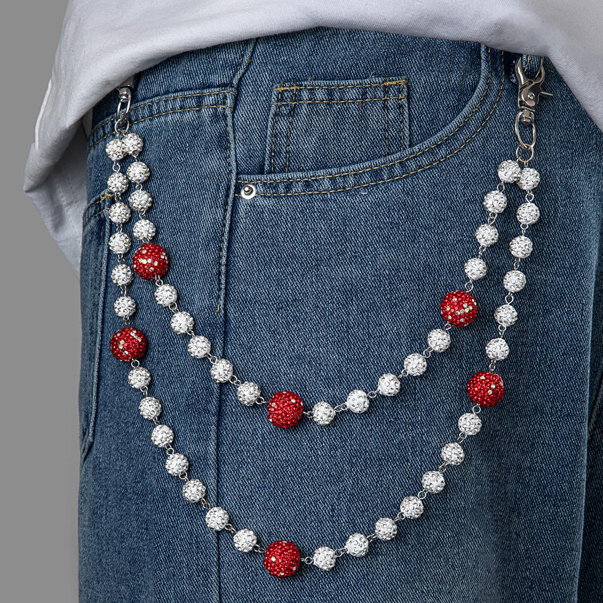 

1 piece of hip-hop style colored zircon soft ceramic ball double layered men s pants chain unisex style body chain