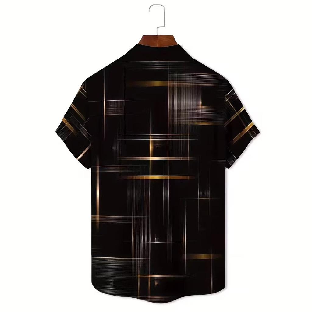 New Summer Men Clothes 3D Digital Print Stripe Casual Shirt Tops Men Short Sleeve Hawaii Beach Shirt