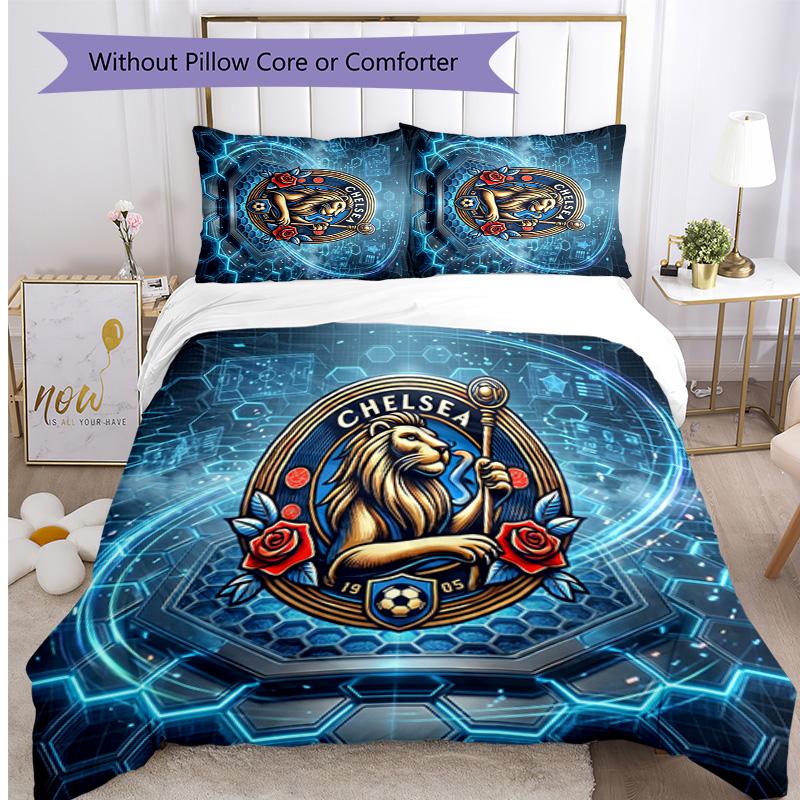 Chelsea FC Pattern Printed 3PCS Bedding Set Soft Skin-Friendly Washable Duvet Cover & Pillowcases Set All Season Bedroom