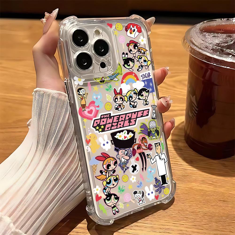 Cute P-Powerpuffs Girls Phone Case for IPhone 16 15 14 13 12 11 Mini Pro Max X XR XSMax 7 8 Plus Shockproof Transparent Cover