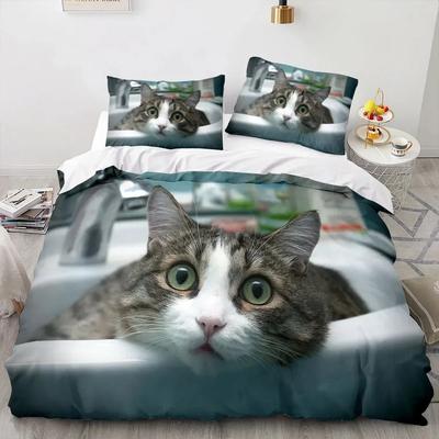 Juego de ropa de cama con estampado 3D de animales y gatos para niños y niñas, tamaño Queen, funda de edredón y funda de almohada, ropa de cama para niños y adultos, textiles para el hogar a la moda