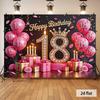 2D 18th Birthday Pink Diamond Crown Backdrop for Girls Party