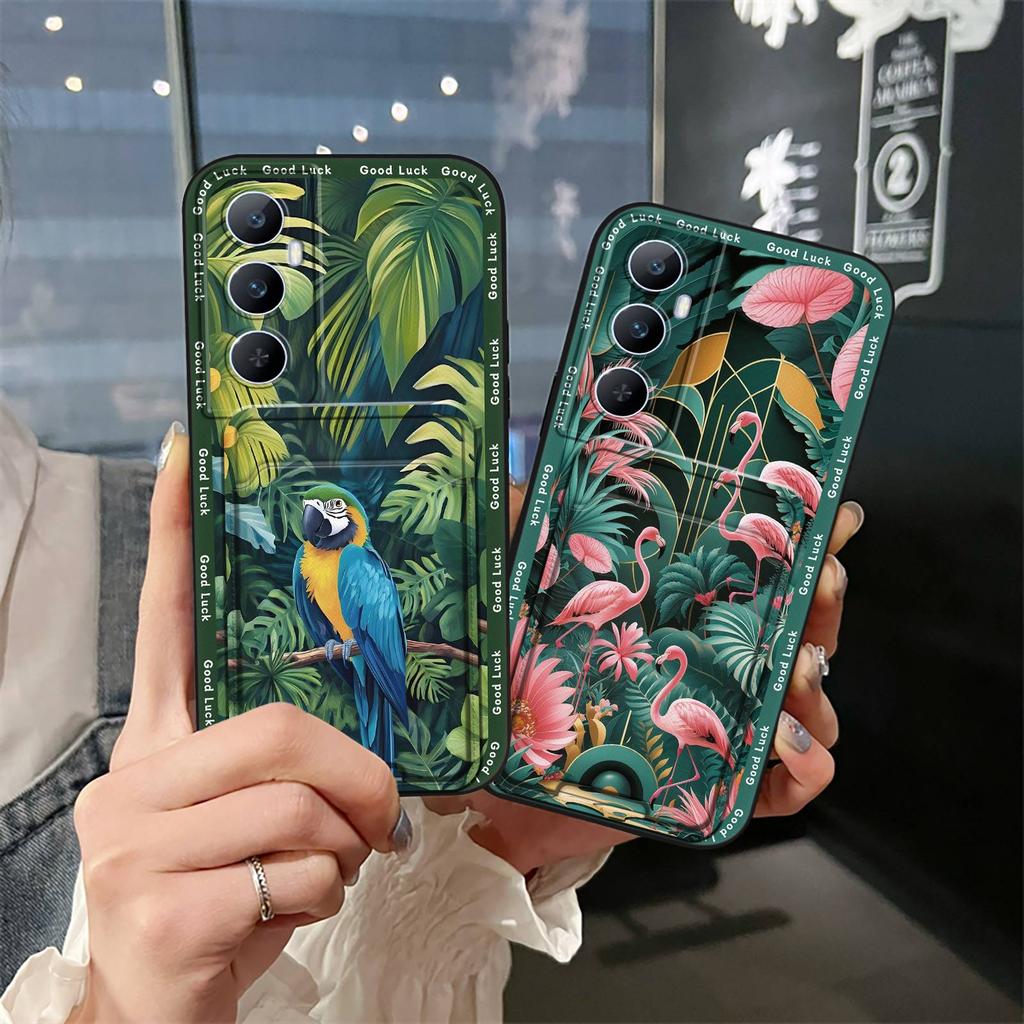 Cartoon Cute Phone Case For Realme C65 TPU Card Slot Graffiti Full Wrap Anti-dust Back Cover Silicone Card Bag Soft Case