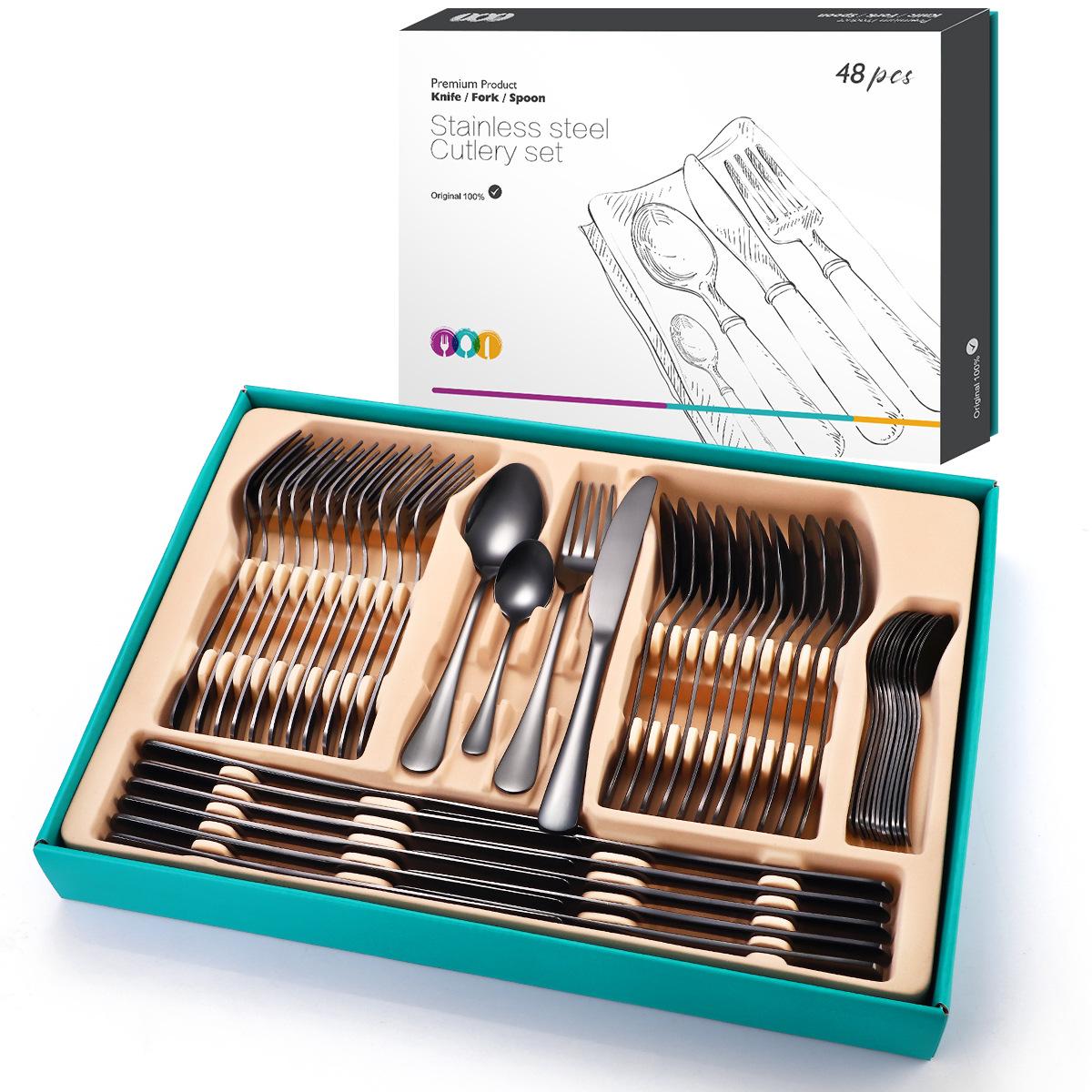 

Набор столовых приборов из нержавеющей стали, 48 предметов, подарочная коробка, бытовой нож, вилка и ложка, предметы домашнего обихода для отеля, ресторана