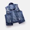 Spring And Autumn Denim Vest Women's Broken Hole Nailed Bead Sleeveless Jacket
