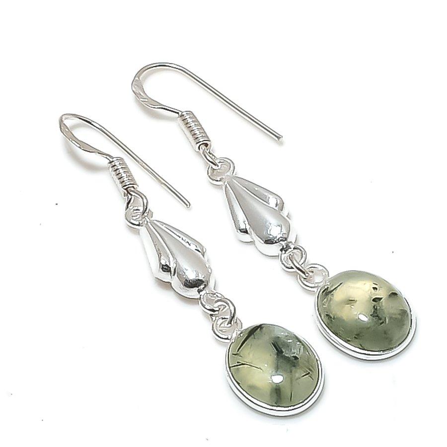 Natural Prehnite Gemstone 925 Sterling Silver Jewelry Earring 1.85 AE-12572