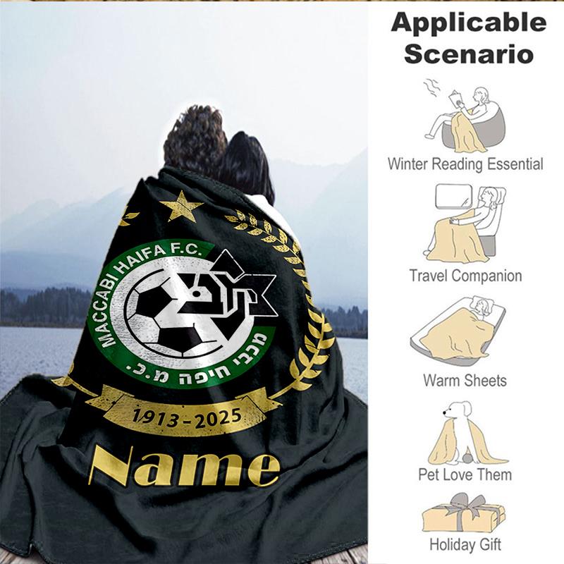 Custom Name Maccabi Football Crest Blanket Lightweight Ideal Bedding Blanket Perfect for Travel, Camping, Living Rooms, Sofas, Christmas Gift