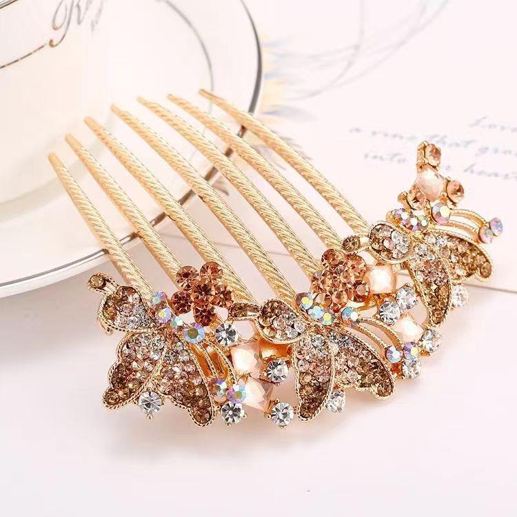 Korean Rhinestone Adult Hairpin: Seven-Tooth Metal Comb Hair Ornament