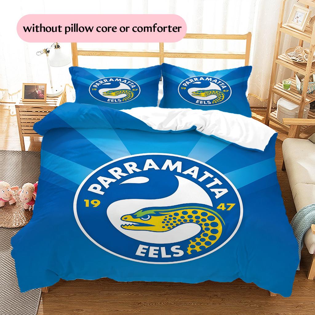 Parramatta Eels Pattern Bedding Quilt Set Home Decoration Gift (1 * Duvet Cover + 2 * Pillowcase Without Core)