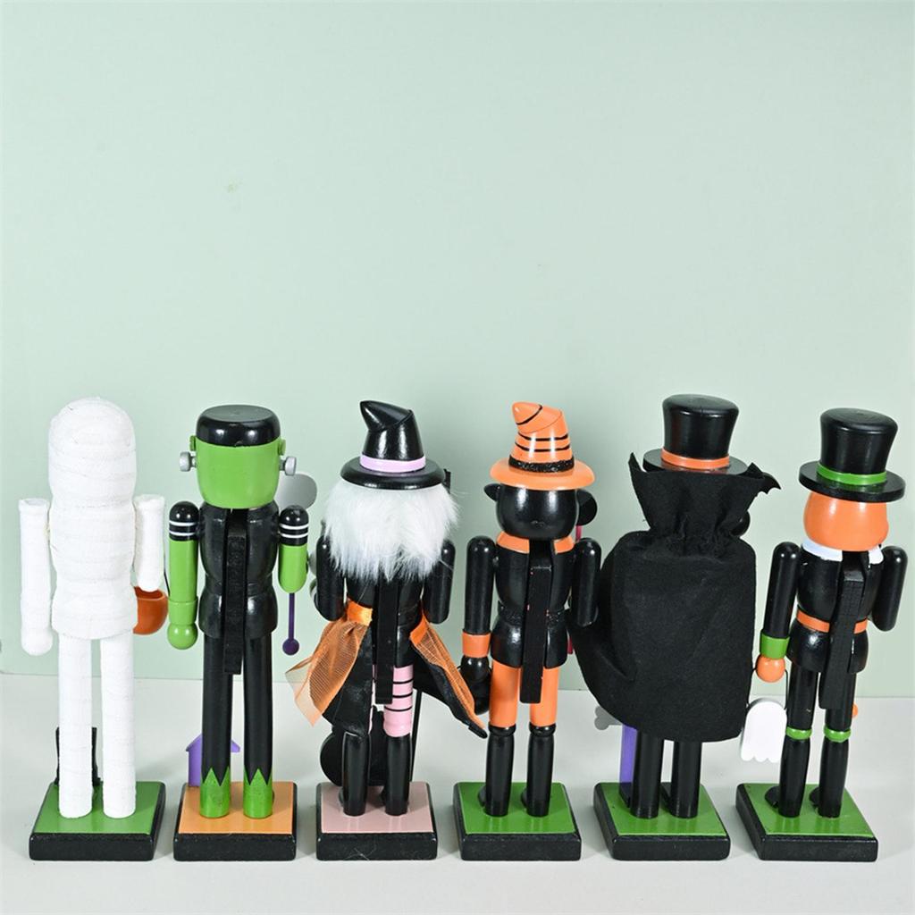 Halloween Nutcracker Wooden Nutcracker Figures Holiday Decor Halloween Figurine Goody Bag Fillers for Home Display Shelf Party