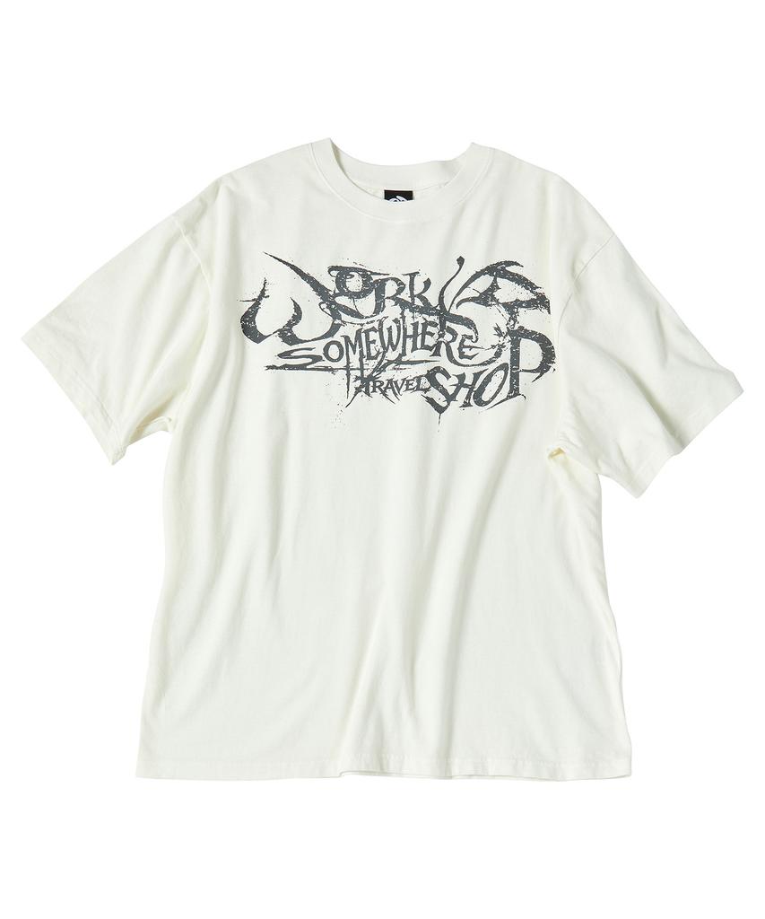 TRAVEL Calligraphy Pigment Short Sleeve T-Shirt Cream