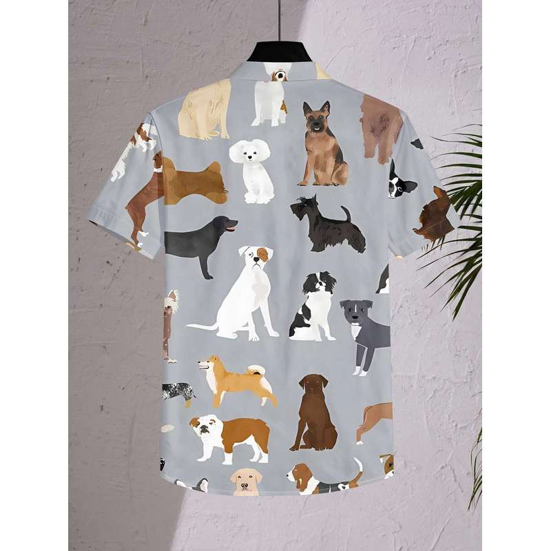 Women Casual Short Sleeve Shirt with Assorted Dog Cartoon Patterns Cute Button Up Shirt Machine Washable Fashion Top