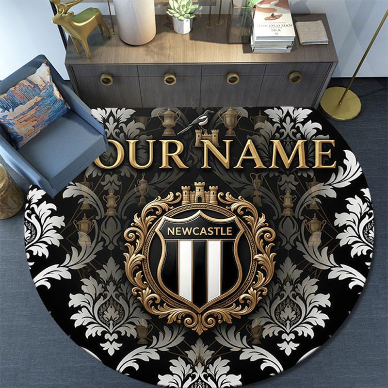 Custom Name,Newcastle United FC pattern round rug,Carpet Rug for Living Room Bedroom Playroom ,Non-slip Floor Mat,Holiday Gifts and Birthday Gifts.
