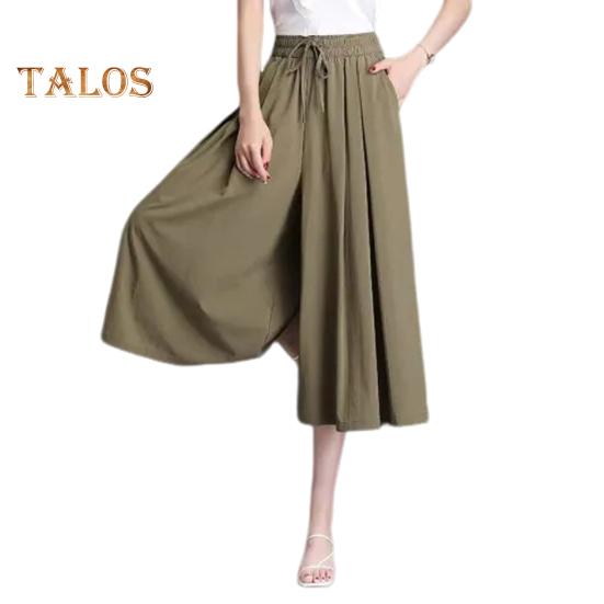 

Женские укороченные брюки, эластичные брюки-кюлоты с высокой талией и регулируемым шнурком, однотонные повседневные брюки с широкими штанинами, повседневная одежда L армия зеленый