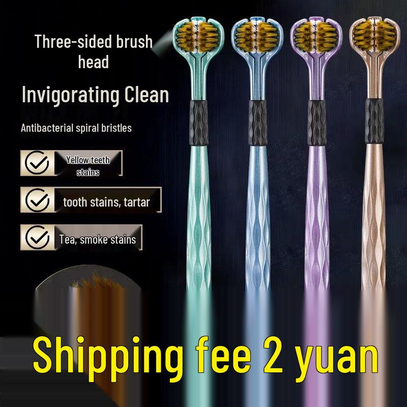 3D Three-sided Toothbrush: Soft Bristles for Gum Care, Adult Deep Cleaning, Couple and Family Pack.