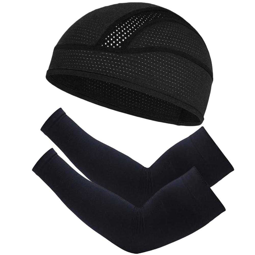 

2pcs/set Summer Sun Protection Combination Pack Mesh Breathable Cap and Elastic Knitted Arm Cover Sports Running Hiking Cycling One Size