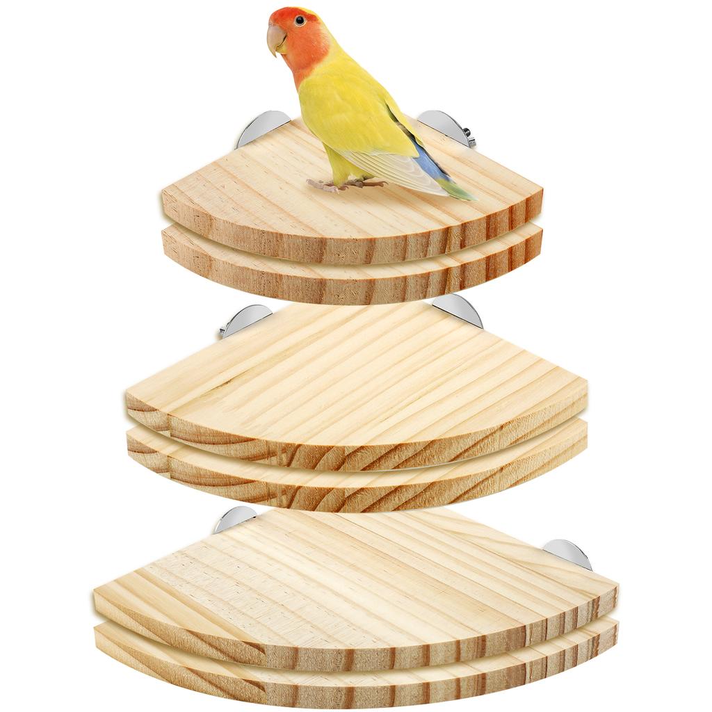 6Pcs/Set Fan-shaped Bird Parrot Wooden Stand Rack Parrot Perch Corner Shelf Bird Cage Accessory for Small Animal Hamster 3 Sizes