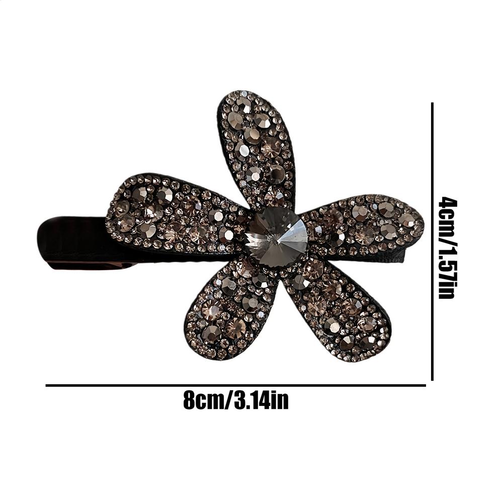 Sparkling Rhinestone Flower Hair Clip Beaded Flower Duckbill Clip Glitter Shiny Flower Hairpin Sparkling Braided Hair Clip чёрный