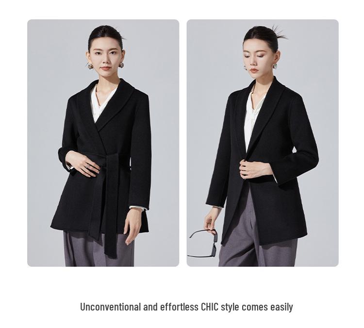 Women's Elegant Double-Sided Wool Coat with Notched Lapel, Perfect for Autumn/Winter