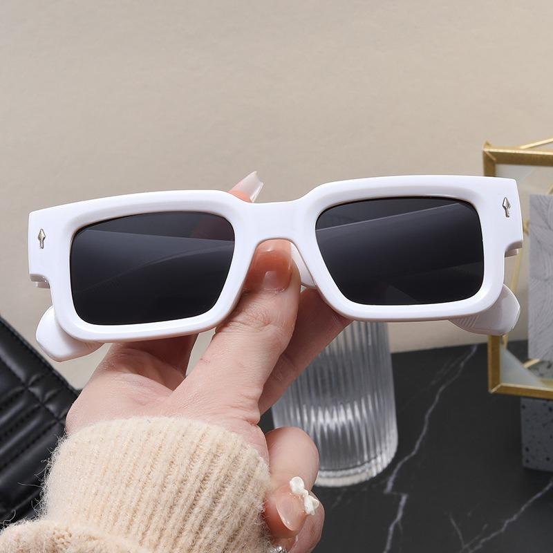 Unisex Square Frame Sunglasses With Rice Studs, Uv Resistant Sunglasses, Retro Fashion And Personalized Street Photography Glasses