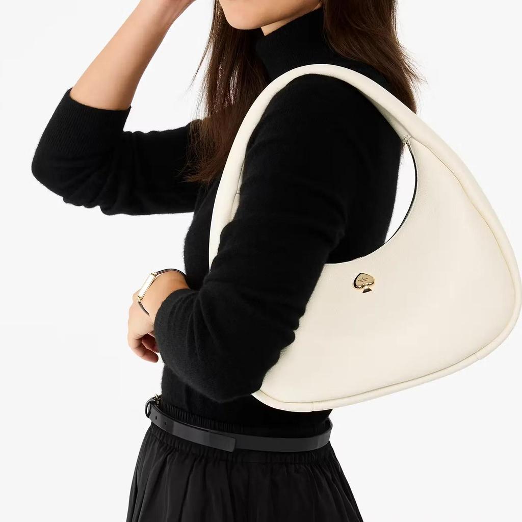 Kate Sebe Kayla Brand Logo Zipper Closure Grapefruit-Patterned Leather Handheld Shoulder Bag Large Size Women's Style Buttery White