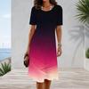 Women Plus Size Round Neck Short Sleeve Gradient Printed A Line Midi Dress