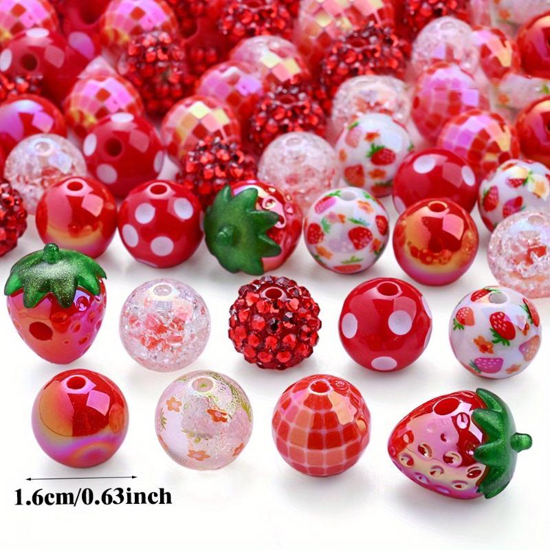 20 Stück Gemischte Rote Runde Erdbeer-Acrylperlen Leicht für DIY Armband Halskette Party-Dekoration Bastelzubehör