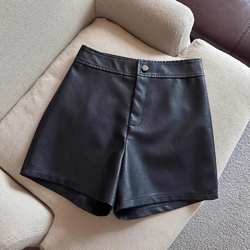 Women's High-Waist PU Leather Wide-Leg Shorts - Korean Style, Autumn/Winter Casual Wear