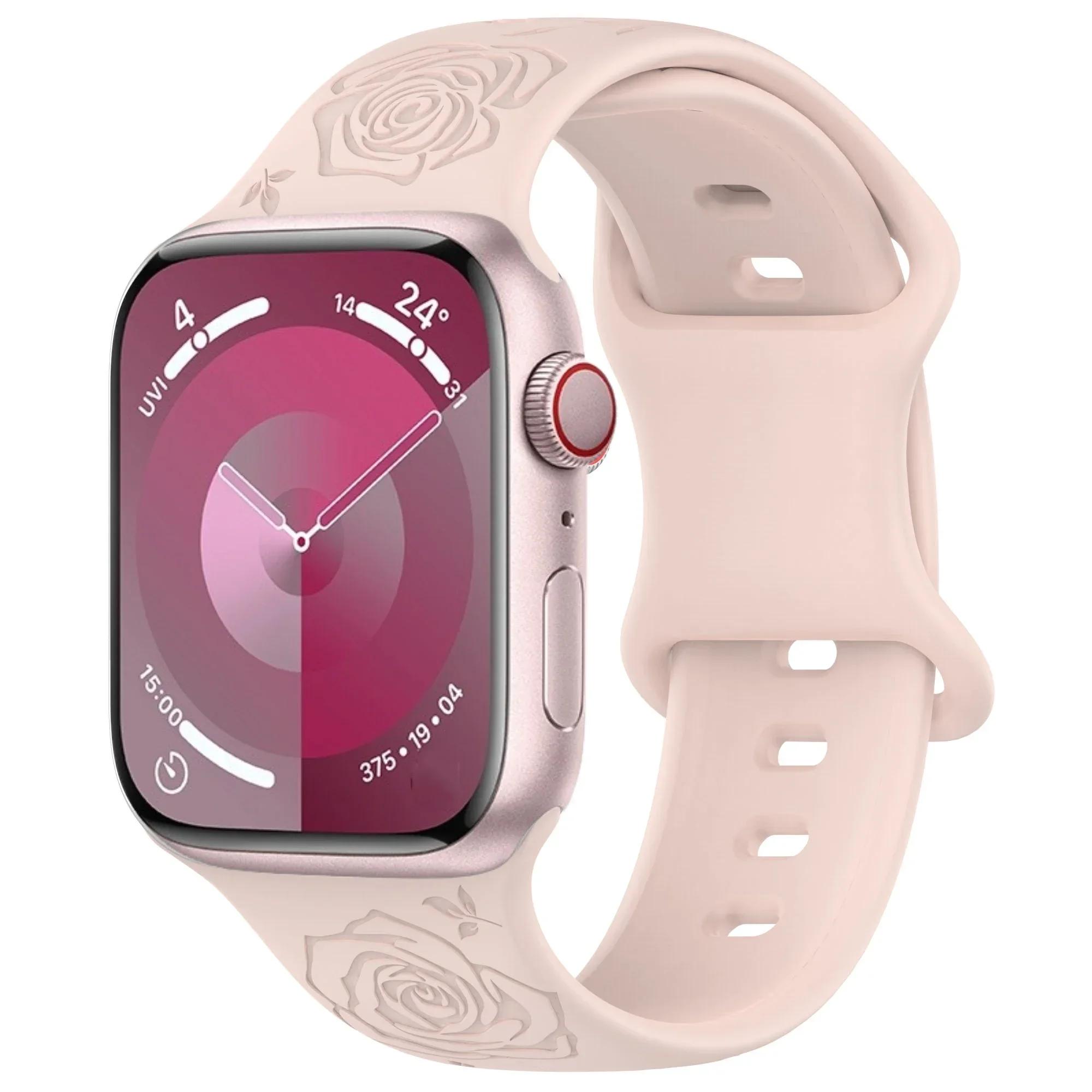 

Silicone Strap For Apple Watch 1110 9 8 7 Band 45mm 41mm 44mm 40mm 42mm 46mm Ultra 49mm Engraved Pattern Bracelet iWatch 6 5 SE3 S10-11-42mm 40 41mm