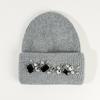 Women Rhinestone Knitted Hat Warm Ski Beanie Cap Crystal Beads Decor Winter Hat