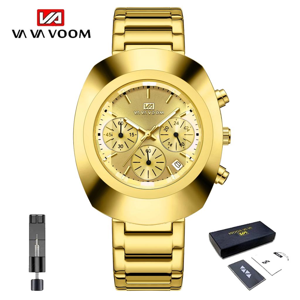 VA VA VOOM Classic Men Quartz Watches Stainless Steel Waterproof Analog Watch with Date Fashion Wristwatch Luxury Business Men's Dress Watch