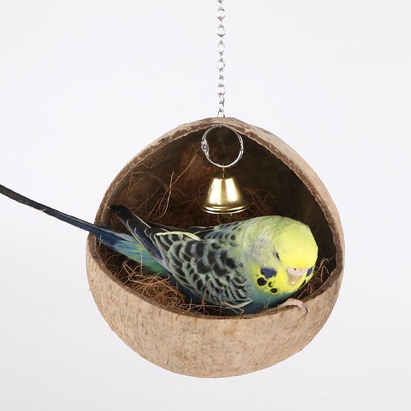 Natural Coconut Shell Bird Nest Parrot Nest, Swing Hammock Parrot Toy for Lovebird Canary Hamster Budgies Parrot , Bird Cage