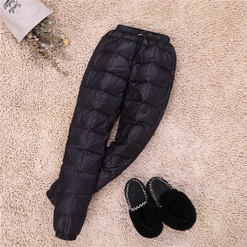 Women Men's Down Pants Winter High Waist Warm Straight Female Casual Trousers