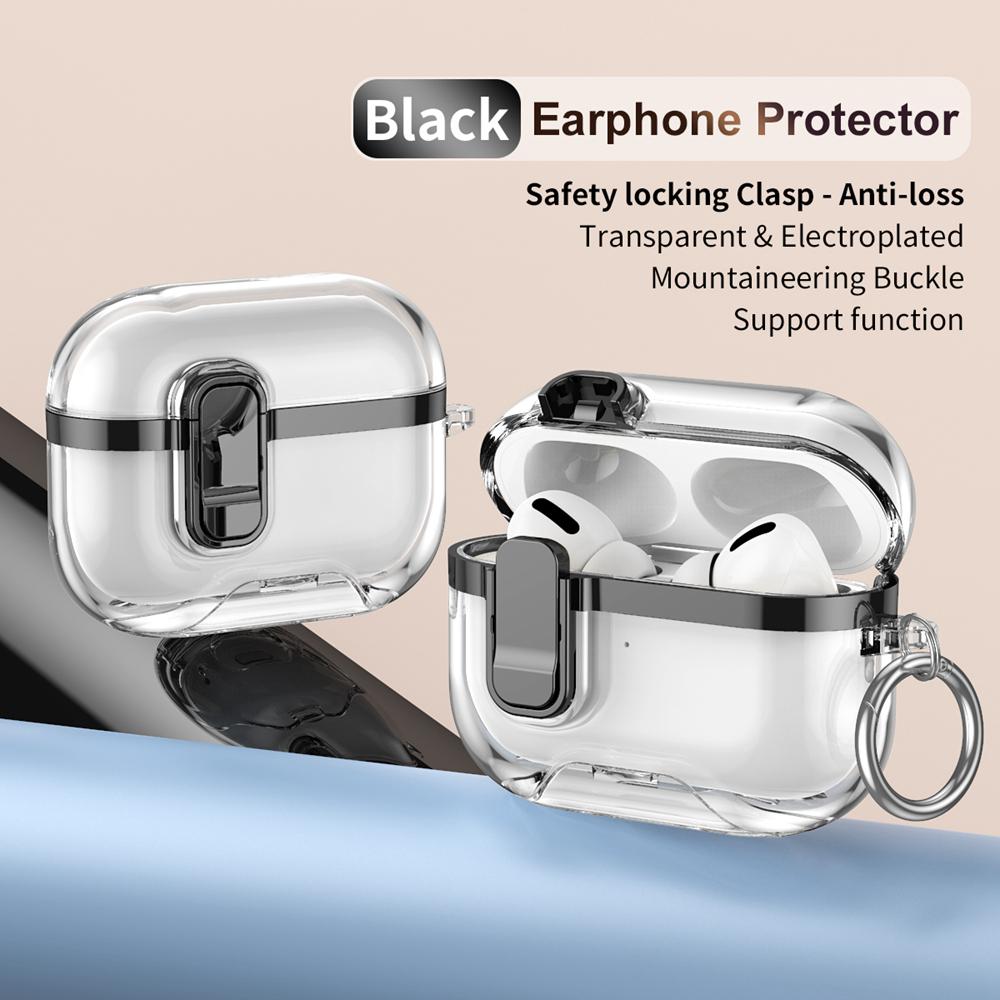 KEYSION Plating Transparent Earphone Case for AirPods Pro 3 TPU+PC Shockproof Phone Stand Hook Headphone Cover for AirPods Pro 3