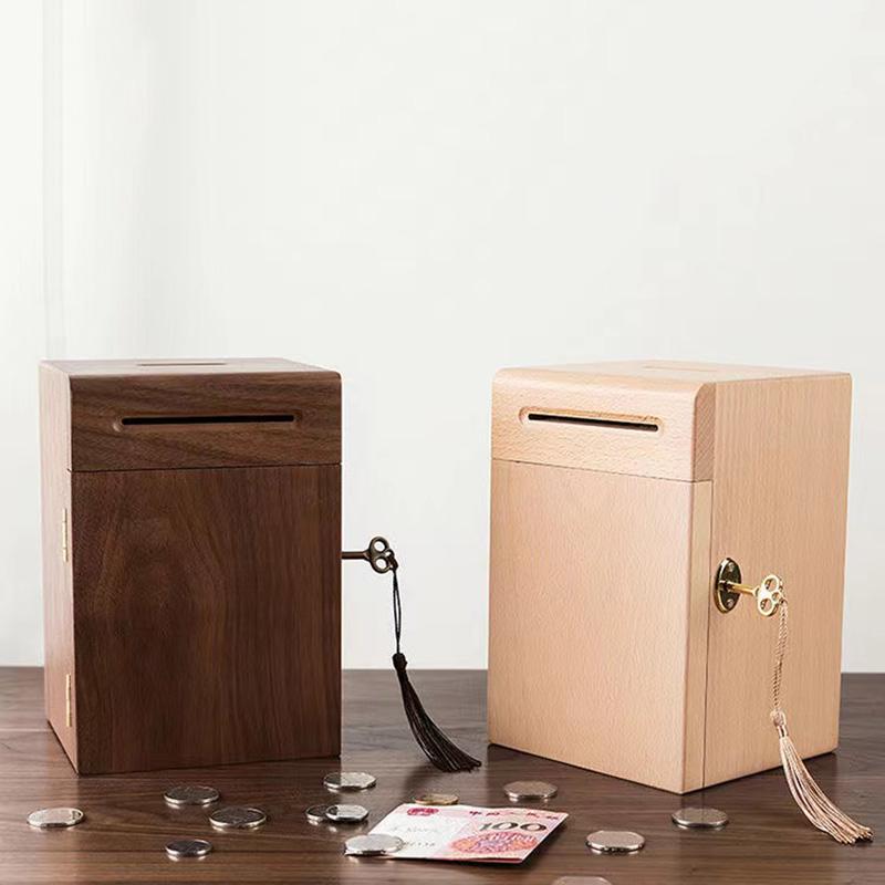 Thickened Solid Wood Piggy Bank  Built-in Lock High Quality Home Decoration Money Saving Box Quality Gifts Free Delivery