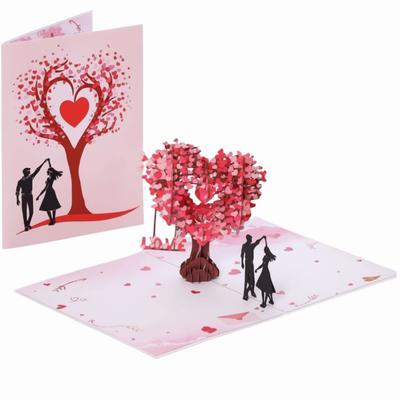 Romantic Theme Anniversary Card Heart Tree Design 3D Heart Tree Couple Card Pop-Up Mechanism Gift Cards Valentines Day