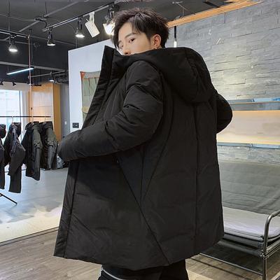 Men's Down Jacket New Hooded Winter Thickened Coat Solid Color Casual Mid-length White Duck Down Men's Clothing