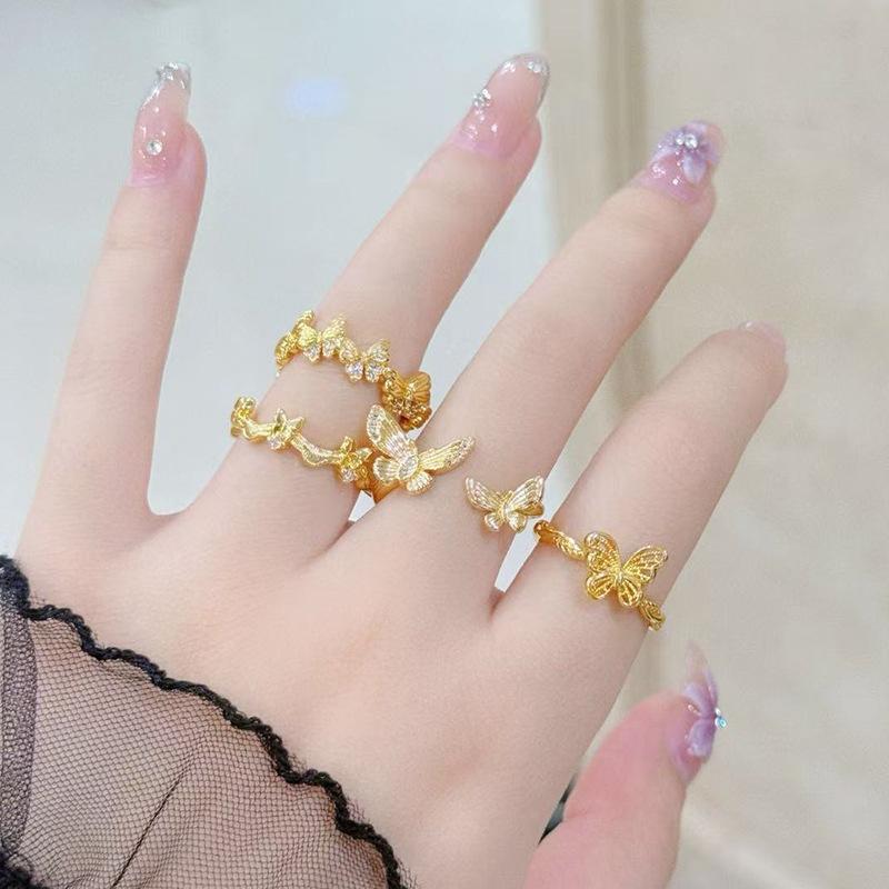 "Pine Pear Butterfly Cluster" Medieval Vintage Butterfly Open Ring Female French Exquisite Niche High-End Ring