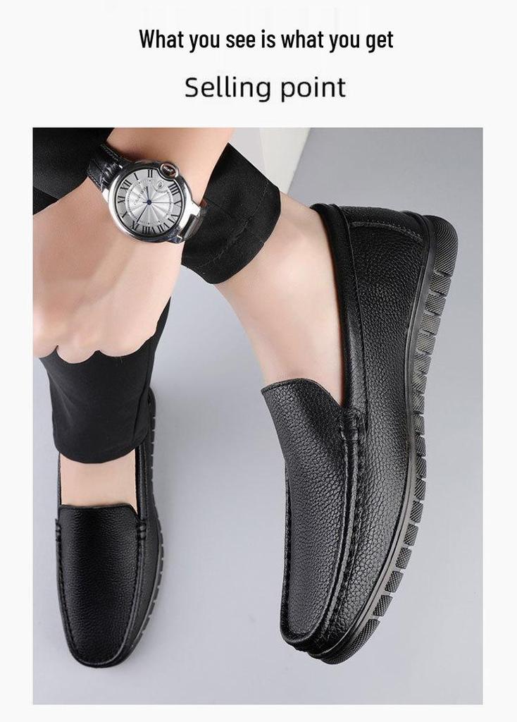 Men's Large Size Genuine Leather Casual Shoes - Non-Slip Thick Sole, Wear-Resistant, Ideal for Middle-Aged Wearers.