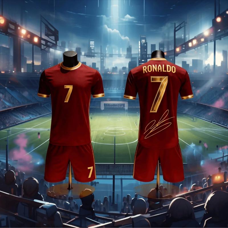 Cristiano Ronaldo No.7 Football Suit Set Match Training Uniform Short Sleeve Shorts Set Quick Drying Sportswear Gift kids