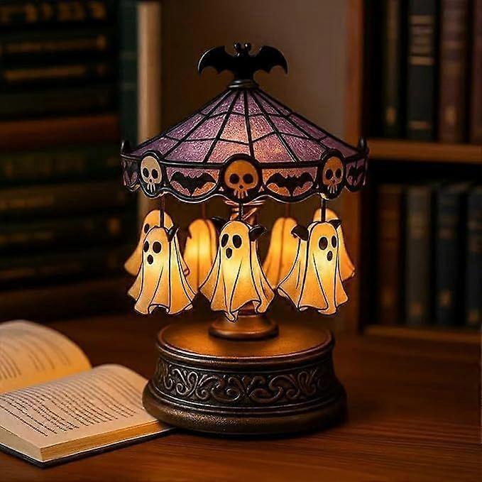 Światła karuzeli duchów, Halloweenowa lampka nocna duch USB, Winylowy wystrój karuzeli z unoszącym się duchem, Straszna lampka dekoracyjna do sypialni, domu Ki