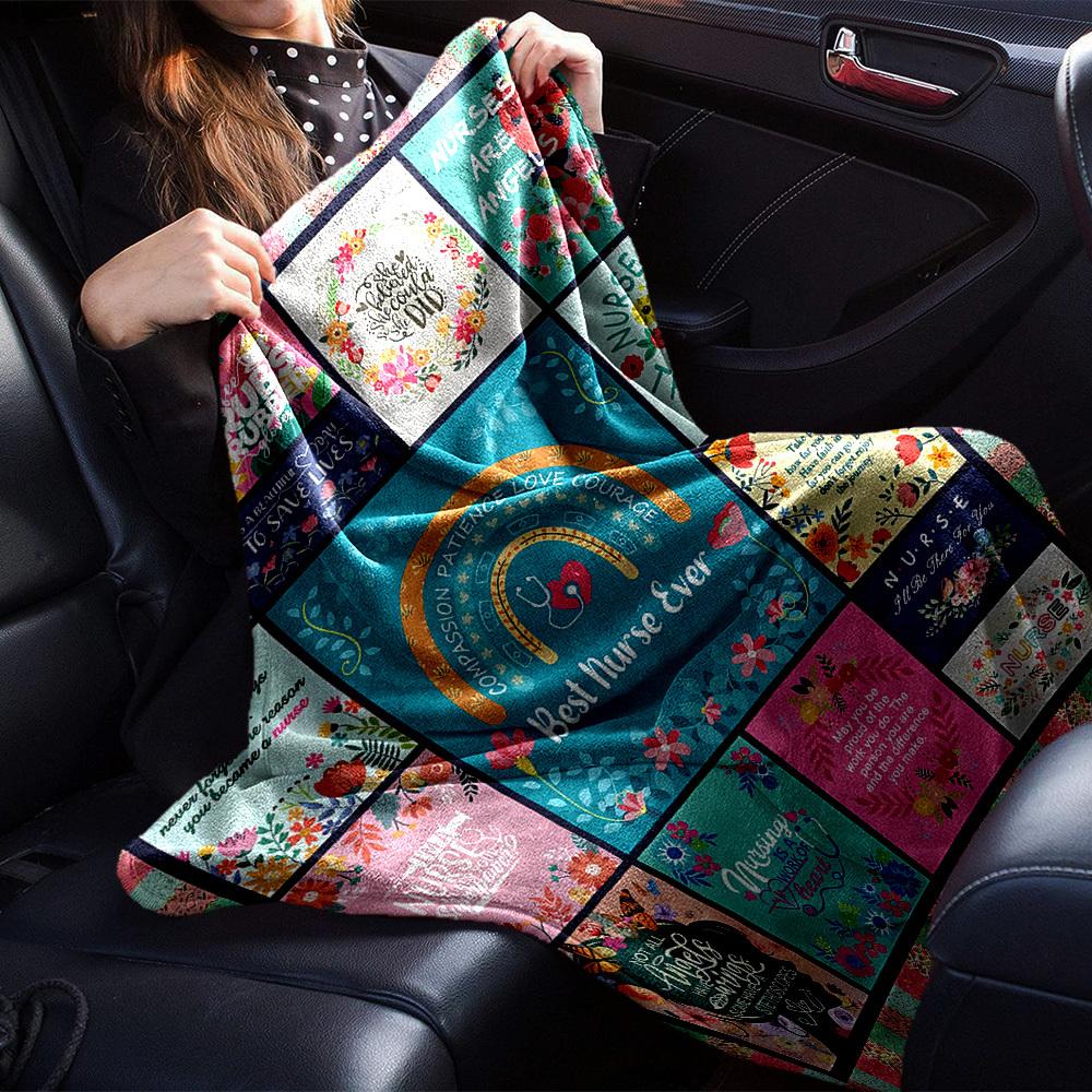 1pc Nurses,thank you Digital Printed Flannel Blanket, Super Soft Plush Fleece Bed Cover, Multipurpose Four Seasons Hypoallergenic Quilt for