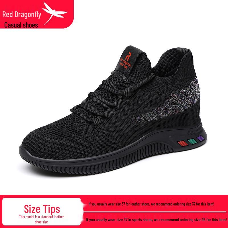 Red Dragonfly Women s Flyknit Sports Casual Shoes - Thick Sole, Hidden Heel, Non-slip Mesh 39 чёрный