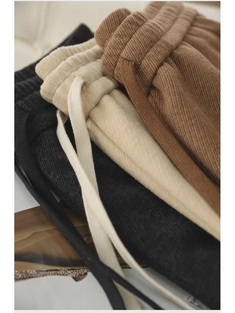 High-Waist Elastic Tweed Wool Pants - Autumn/Winter Women's Wide-Leg Straight Cut with Soft Drape