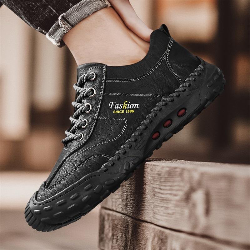 Fashion Men's Leather Casual Sneakers Handmade Breathable Shoes Soft Low-top Working Shoes