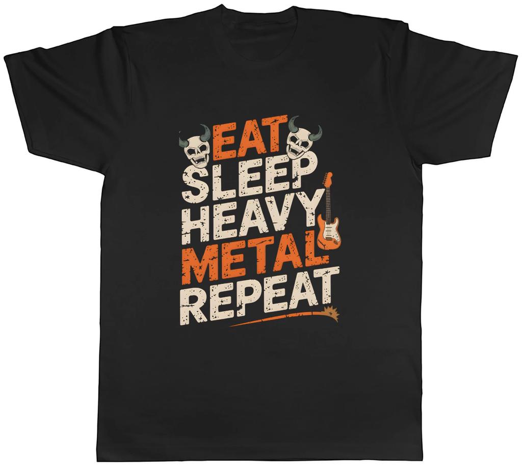 Eat Sleep Heavy Metal Repeat Musis Guitar Skull Mens T-Shirt Tee Gift Top